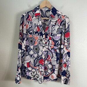 Express Portofino Shirt Womens Small Slim Fit Floral Button Up Blouse
